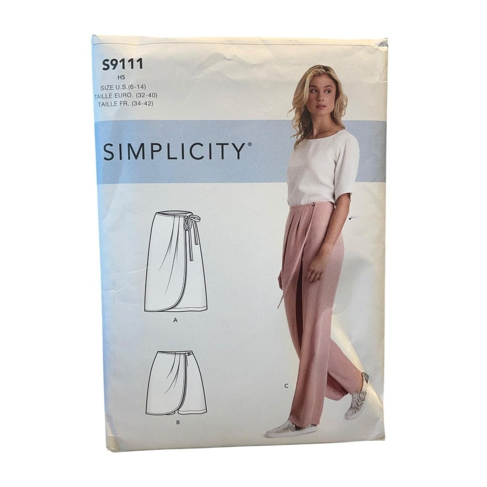 Simplicity S9111 Faux Wrap Pants Skirt Shorts Size 6-14 Sewing Pattern
